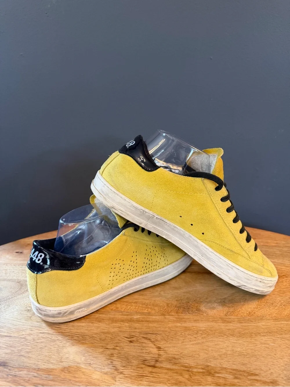 P448 Men's Yellow Suede Low-Top Sneakers with Black Laces